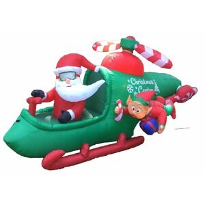 Gemmy 9 ft Wide Animated Christmas Helicopter Scene Airblown Inflatable Santa‎